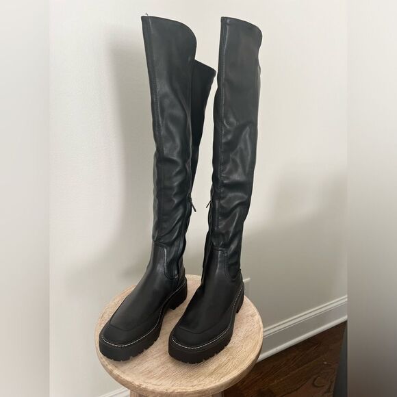 Sam Edelman Lerue Over The Knee Stretch Side Zip Lug Combat Boots Black NWOB - Picture 6 of 13